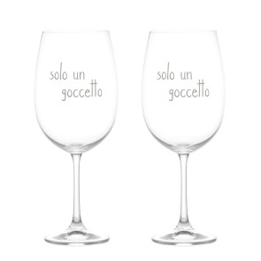 SET 2 CALICI IN VETRO SOFFIATO 'SOLO UN GOCCETTO' SERIGRAFATO IN BIANCO 64cl (h.24x 9,8 cm)