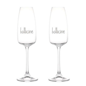 SET 2 FLUTE IN VETRO SOFFIATO &amp,#039,BOLLICINE&amp,#039, SERIGRAFATO BIANCO 29cl (h.25,2x7 cm)