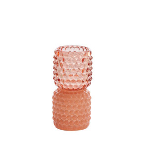 PORTA T-LIGHT IN VETRO BOLLATO CON BASE ROSA (Ã˜9x16 cm)