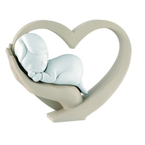 MANO CON BIMBO IN CUORE STILIZZATO IN MARMORINO NOCCIOLA (13x11cm)