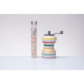 MACINASALE IN CERAMICA COLORATA RIGATO MULTICOLOR CON PROVETTA DI SALE (h.12cm)