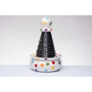 GRATTUGIA CON BASE E POMELLO IN CERAMICA COLORATA POIS DIPINTE A MANO ( Ã˜9xh.19)