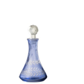 BOTTIGLIA DECORATIVA CON BASE ROTONDA+TAPPO IN VETRO BLU (8,5x8,5x16cm)