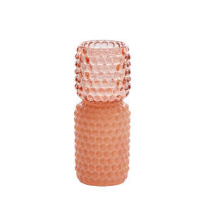 PORTA T-LIGHT IN VETRO BOLLATO CON BASE ROSA (Ã˜9x20,5 cm)