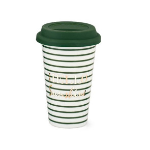 MUG A RIGHE DOPPIO STRATO IN CERAMICA VERDE/BIANCA(10xh.15cm)