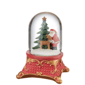 GIOIA-NEL CUORE- BABBO NATALE IN SNOWBALLS CON BASE ROSSA/ORO IN RESINA (11x11x15h)
