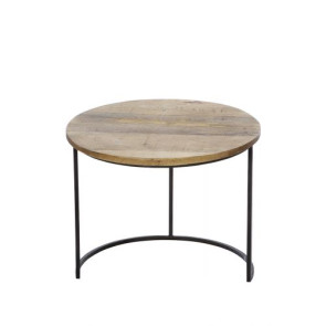 TAVOLINO ROTONDO CON PIANO IN LEGNO DI MANGO E BASE IN METALLO (55x55x45h)