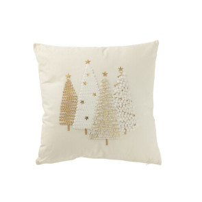 CUSCINO IN COTONE CON DECORO ALBERI DI NATALE IN RILIEVO BIANCO/ORO ( 45x45cm)