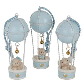 MONGOLFIERA CON ANIMALETTO IN PASTA DI CERAMICA CIELO (h.12cm)-3 SOGG. ASSORTITI