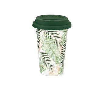MUG CON FOGLIE DOPPIO STRATO IN CERAMICA BIANCA/VERDE (10xh.15cm)