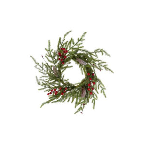 GHIRLANDA NATALIZIA IN PVC CON BACCHE E PIGNE (diam.41cm)