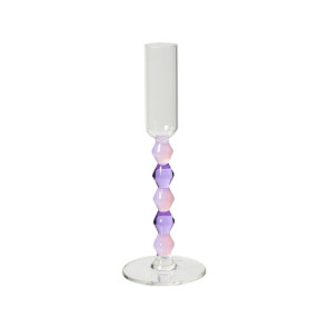 CANDELIERE IN VETRO BOROSILICATO ROSA E VIOLA (h.18cm)