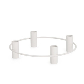 PORTACANDELE A 4 FUOCHI ROTONDO IN METALLO BIANCO (Ã˜25x6h)