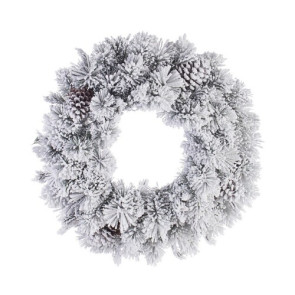 GHIRLANDA NATALIZIA CON AGHI DI PINO INNEVATA CON DECORAZIONE PIGNE (Ã˜60cm)