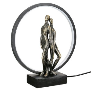 LAMPADA DA TAVOLO CON LED, LUCI IN CUORE, SCULTURA COPPIA IN METALLO BRONZO (9x30x33cm)