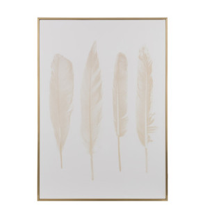 Quadro 4 Piume Legno/Tela Oro/Bianco 67X94.5