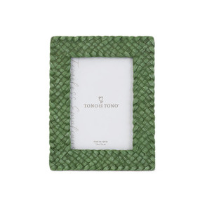 PORTAFOTO RETTANGOLARE EFFETTO TEXTURE RATTAN VERDE (16x21cm)(int.10x15cm)