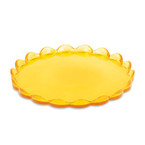 VASSOIO ROTONDO CON BORDO IN VETRO GIALLO (d.25cm)