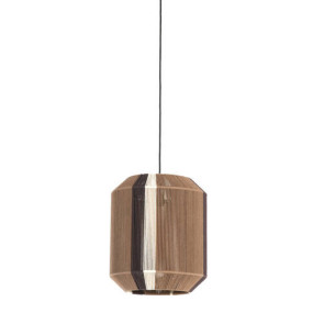 LAMPADA A SOSPENSIONE CILINDRICA IN TESSUTO MARRONE/CREMA (Ã˜36x43cm)