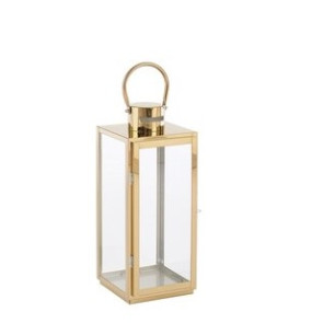 LANTERNA IN METALLO ORO CON MANICO E LATERALI IN VETRO SMALL (17x16x40.5h)