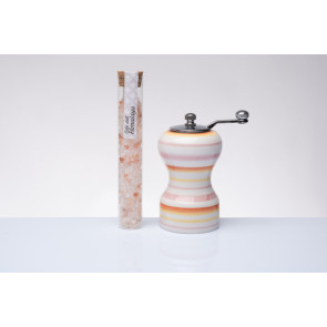 MACINASALE IN CERAMICA COLORATA RIGATO ROSA/ARANCIO/GIALLO CON PROVETTA DI SALE (h.12cm)