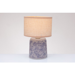 LAMPADA CON BASE IN CERAMICA CON FREGIO BLU E PARALUME IN TESSUTO (h.18cm)