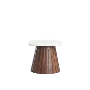 TAVOLINO CON BASE IN LEGNO MARRONE E PIANO QUADRATO BIANCO (45x45x40cm)
