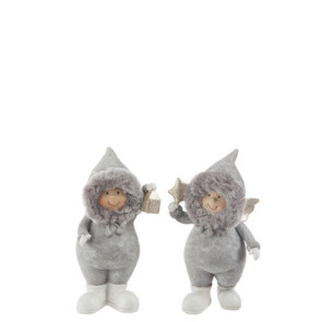 Bambino Inverno Lanterna Resina Grigio Large Assortimento Di 2 (12.5X8X21CM)