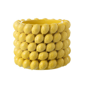 PORTAVASI CON DECORO LIMONI IN CERAMICA GIALLO (diam.36,5x29cm)