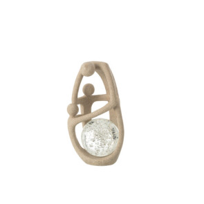 STATUA COPPIA IN PASTA DI CERAMICA BEIGE+ SFERA IN CRISTALLO (17,5x16x31,5cm)