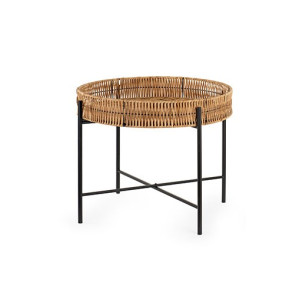 TAVOLINO ROTONDO CON PIANO IN CORDA E PIEDI IN METALLO NERO (60,5xh.50cm)