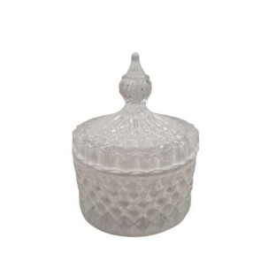 CANDELA PROFUMATA BASSA CON POMELLO A GOCCIA INTERAMENTE IN VETRO BIANCA CON SCATOLO (10x10xh.13cm)