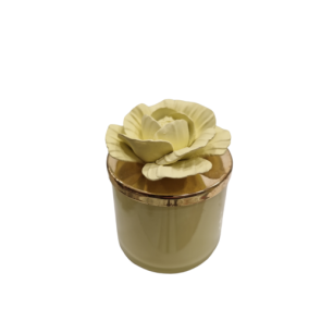 CANDELA ELI MIGNON LIMONE CON TAPPO ORO E FIORE IN CERAMICA LIMONE (6xh.7,5cm)