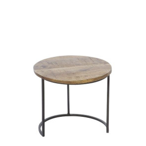 TAVOLINO ROTONDO CON PIANO IN LEGNO DI MANGO E BASE IN METALLO (45x45x39h)