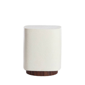 TAVOLINO DA SALOTTO IN LEGNO TEAK CREMA CON BASE MARRONE (37x34x40 cm)
