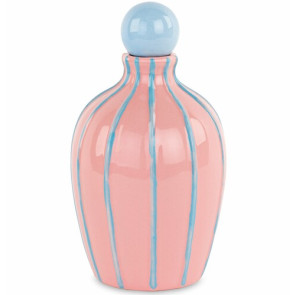 OLIERA IN CERAMICA ROSA CON RIGHE E TAPPO IN AZZURRO CON SCATOLA (9.5xh.16.5cm)