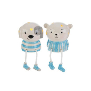 ANIMALETTO LED IN PORCELLANA CELESTE-2 MODELLI ASSORTITI (9x8,5xh.10cm) C/SHOPPER 13694