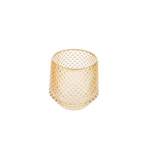 PORTACANDELE IN VETRO AMBRA CON BORDINO IN ORO (9xh.10cm)