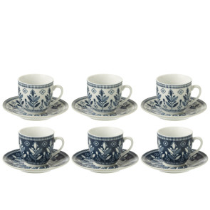 SCATOLA 6 TAZZINE +PIATTINO FOGLIE IN CERAMICA BLU (5,1x3x5,5cm)