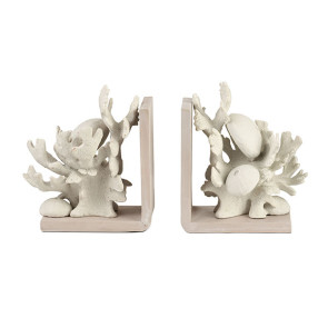 SET 2 FERMALIBRI CORALLO/RICCI IN PASTA DI CERAMICA NATURALE (h.19cm)