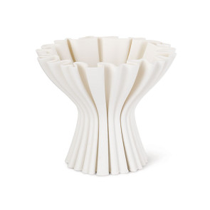 VASO ALZATA EFFETTO PLISSE&#039, IN CERAMICA BIANCA OPACO  (25xh.22cm)