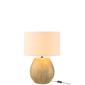 LAMPADA NEBU CON BASE TONDA IN CERAMICA ORO (30x30x40cm)+PARALUME IN TESSUTO PANNA (42x42x27cm)