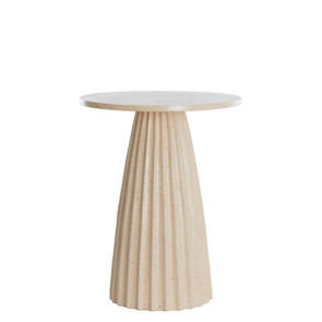 TAVOLINO CON BASE E PIANO ROTONDO IN METALLO SABBIA OPACO+MARRONE CHIARO MACULATO (Ã˜40x51cm)