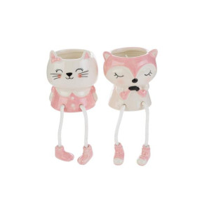 CANDELA ANIMALETTO IN PORCELLANA ROSA 2 MODELLI ASSORTITI (7,5x7,5xh.8,5cm) C/SHOPPER 13693