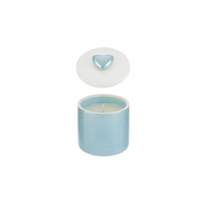 SCATOLA IN PORCELLANA CELESTE CON CANDELA SOIA C/ASTUCCIO (6,5x6,5xh.7cm)