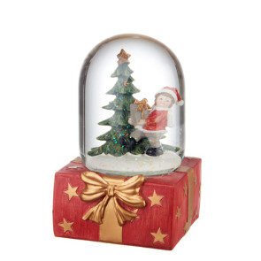 GIOIA-NEL CUORE- BAMBINO NATALE IN SNOWBALLS CON BASE PACCO REGALO ROSSO/ORO IN RESINA (10,5x9,5x14,5h)