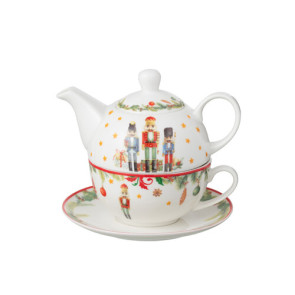 TEA FOR ONE CON DECORO SCHIACCIANOCI IN CERAMICA BIANCA (16x14,5x13,5cm)