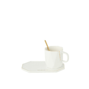 Tazza + Piattino + Cucchiaio Moments In Ceramica Bianco (18x12x8cm)