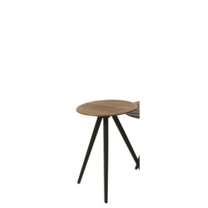 TAVOLINO ROTONDO CON PIEDI IN METALLO NERO CON PIANO IN LEGNO DI TEAK SMALL (30x30x45cm)