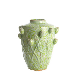 VASO CON DECORO TULIPANI IN RILIEVO IN CERAMICA VERDE MENTA (Ã˜38x45cm)